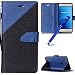 Produktbild MoreChioce kompatibel mit Huawei P9 Lite Lederhülle,Bunt Hülle kompatibel mit Huawei P9 Lite, Cool Bookstyle PU Leder Wallet Case Klappbar Stand Flip Case Schwarz + Blau Kunstleder Schutzhülle,EINWEG