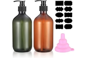 CENTS MATTER 2 Pcs Pump Bottle Dispenser, 500ML/17oz Refillable Empty Press Pump Bottles, Plastic Liquid Soap Dispenser Storage Holder Container for Lotions, Shampoo, Conditioner, with Funnel, Label Paper