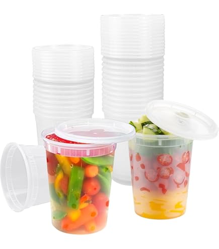 VIDETOL Lot De 30 Récipients En Plastique Avec Couvercle, 950 Ml, Gobelets En Plastique Avec Couvercle, Gobelets De Rangement Réutilisables Pour Aliments Et à Emporter