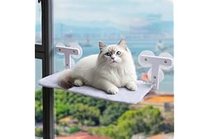 TECHVIZRS Katzen Hängematte Fenster 52x30cm, katzenbett Fenster Wendbare Matte Klappbar Katzenbett Fenster mit Stabil Saugnäpfe bis zu 18kg (Grau mit Flaum, 52X30cm)