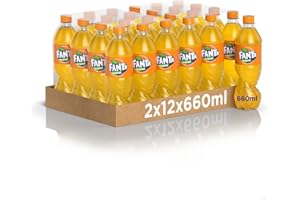 Fanta Original Gusto di Arancia – 24 Bottiglie da 660 ml, con Succo di Arance Italiane, Senza Aggiunta di Conservanti, Bottiglia PET 100% riciclabile, Gusto Rinfrescante, Bevanda Analcolica Frizzante