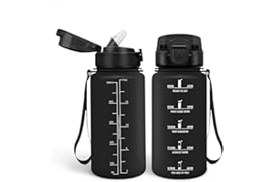 HoneyHolly Gourde Paille 500ml, sans BPA & Étanches, Bouteille, Motivation Bouteille d'eau, Avec Marqueur de Temps, Petite Gourde pour Gym, Ecole, Cyclisme, Plein Air, Sport