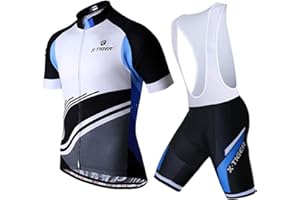 X-TIGER Męska koszulka kolarska z krótkim rękawem z szelkami 5D żelowa, wyściełana odzież kolarska, z krótkim rękawem, oddychająca odzież kolarska, spodenki sportowe, z koszulą