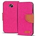 Produktbild Verco Lumia 640 Hülle, Schutzhülle für Microsoft Lumia 640 Tasche Denim Textil Book Case Flip Case - Klapphülle Pink