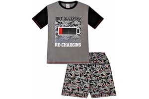 THEPYJAMAFACTORY Boy's Not Sleeping Just Recharging Short Cotton Pyjamas Grey Red