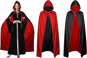 PEEOED Capas de vampiro Carnaval, Reversible Rojo y Negro Largo Capa con Capucha, Unisex Capa de Halloween Carnaval, Medieval Disfraz para Cosplay Juego de roles Drácula Fiestas de Disfraces Party
