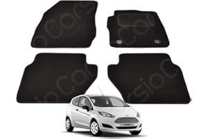 Carsio Carpet Car Mats For Ford Fiesta MK7 2012 to 2017 4 Piece Set with 2 Clips Tailored Fit Floor Mat Complete Accessory Black Custom Fitted - All Weather, Anti-Slip Backing & Black Trim