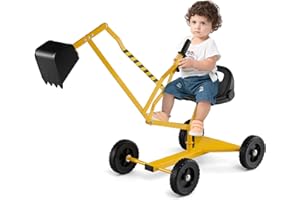 COSTWAY Pelleteuse Enfant avec Siège Pivotant à 360°& Pelle, Tractopelle pour Bac à Sable avec Cadre Métal & 4 Roues, Jouet Pelleteuse Excavatrice Manuelle pour Sable Terre Neige, 3 Ans+