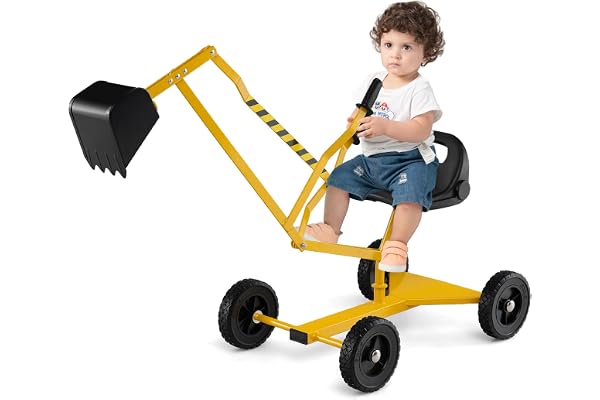 COSTWAY Pelleteuse Enfant avec Siège Pivotant à 360°& Pelle, Tractopelle pour Bac à Sable avec Cadre Métal & 4 Roues, Jouet Pelleteuse Excavatrice Manuelle pour Sable Terre Neige, 3 Ans+