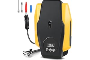 ADFUAER Tyre Inflator Portable Air Compressor Air Pump for Car Tires - Car Accessories, 12V DC Auto Pump with Digital Pressure Gauge with Emergency LED Light for Bicycle, Balloons