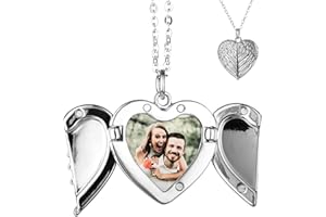 TOFBS Locket Necklace Heart Angel Wings Personalized Photo Image Memory Pendant Necklace Picture Customised Necklace Gifts for Women Girls Mom Girldfriend Wife