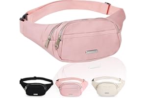 EXOJOY Fashionable Waist Bag for Women Men, Waterproof Fanny Pack with 3 Zipper Pockets Adjustable Belt Bumbag for Sports Hiking Jogging Travel Outdoor (Pink)