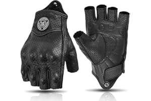 mjmoto Guanti da moto in pelle di capra senza dita vintage traforati nero