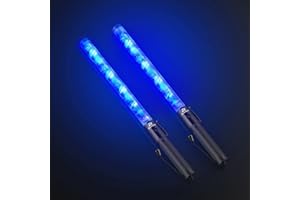 RoadHero 2 Pack 21 Inch Traffic Wands, Blue Led Traffic Control Baton, Night Safety Light Wand with 2 Flashing Modes, Air Marshaling Signal Wand with Side Clip for Parking Lot
