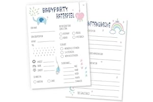 LIVESTN 30 Stück Babyparty Spiele Karten zum Ausfüllen, Babyparty Ratespiel Karten Gender Reveal Party Spiele, Babyshower Spiele Tippkarten Deko für Junge und Mädchen (A)