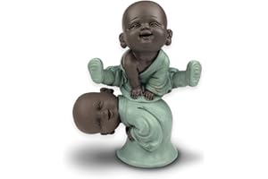 Estatuilla Bonzes Saute-Oveja - Decoración Zen'Light y Feng Shui - para Crear un Ambiente Relajante y Espiritual - Idea de Regalo de la Suerte - Altura: 12 cm - Color: Verde y Marrón