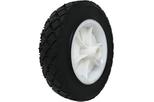 Shepherd Hardware 9611 7-Inch Semi-Pneumatic Rubber Replacement Tire, Plastic Wheel, 1-1/2-Inch Diamond Tread, 1/2-Inch Bore Offset Axle,White