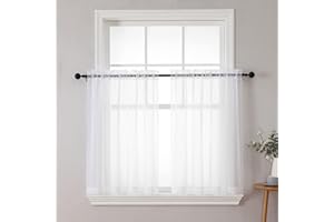 Chyhomenyc White Sheer Curtains 36 inch Length 2 Panels Set, Light Filtering Voile Rod Pocket Short Window Curtians for Bathroom Living Room Farmhouse Small Windows, Each 42Wx36L in, 2PCS, White