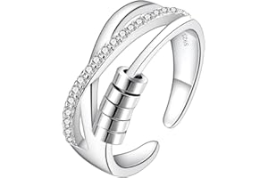 WONVIN COLLECTION 925 Sterling Silver Anxiety Ring for Women Men Fidget Rings for Anxiety Spinning Bead Adjustable Stacking Spinner Band Ring