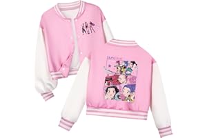 YuanDiann Huntrix Felpa con stampa per bambini, giacca da baseball corta, design con bottoni, per lo sport, casual, senza pelucchi, per ragazzi e ragazze