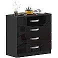 Vida Designs Hulio High Gloss 4 Drawer Chest Of Drawers, Black, 72 x 75 x 36 cm