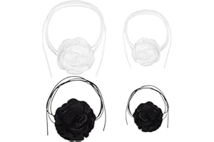 NICECRAFT 4 Pack Vintage Flower Necklaces, Adjustable Elegant Boho Floral Choker Fabric Black White Rose Necklace for Women Girls Bride Party Birthday Wedding