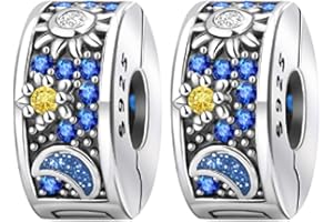 NUNUYAYA Charms Abaloriosde Cuentas Plata de Ley 925 con Circonita Cúbica Flower Clips Brithday Friends Charms Colgante Compatible con Niña Mujer Europeo Pulsera Collar