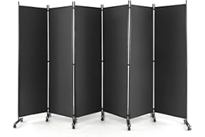 ‎GIANTEX GIANTEX Paravent Raumteiler innen auf Rollen Trennwand Sichtschutz 6 teilig 334,5x172 cm Raumtrenner klappbar Spanische Wand freistehend mit Breiten Füßen Stellwand aus Stoff Privatschutz