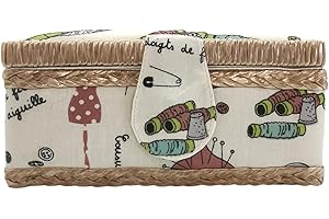 JYC CREATIVE Costurero de Madera, Caja de Costura Forrada en Tela con 8 Compartimentos, Organizador con Alfiletero, Caja de Almacenamiento con Asa y Bandeja, (Corazón, Pequeña)