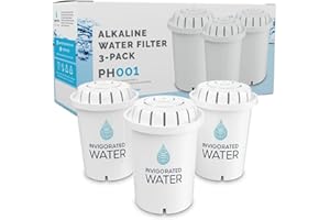PH001 3-Pack Alkaline Water Filter Cartridges – Replacement Cartridge for Invigorated Water Jug – Water Purifier, Filtration System for Pure Drinking Water – 1.136 Liters Capacity