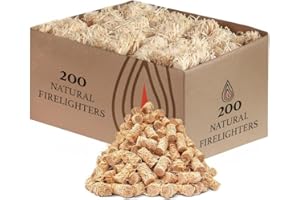 BARGAINS-GALORE 200 Pack Natural Firelighters - Quick Wood Wax Wool Flame Fire Lighters Log Burners | For Lighting Fires In Stoves, Barbecue, Pizza Oven & Smokers, Fire Pit - Safe & Clean Firelighter Fire Starters