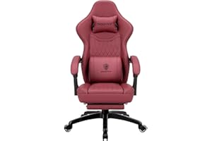 Dowinx Gaming Chair with Spring Cushion,Racing Gamer Chair with Massage Lumbar Support, Ergonomic Gaming Armchair with Footrest Office Chair PU Leather Red
