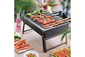 FUUTUU Portable Charcoal BBQ Grill, Foldable Mini Outdoor Stainless Steel Smoker BBQ for Camping, Garden, Picnic 38 x 23 x 19 cm