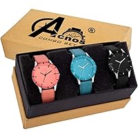 Acnos Special Super Quality Analog Watches Combo Look Like Preety for Girls and Womne Pack of - 3(605-BLK-ORG-SKY)
