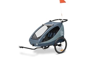 hauck Dryk Duo Plus Remolque Bicicleta para 2 Niños y Carro Gemelar 2 en 1 - Remolque para Niños (6-48) Enganche Incluido, Suspensión, Plegable, Ajustable, Maletero XL - Azul