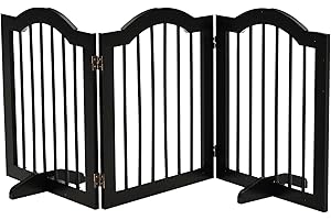PawHut Barrera de Seguridad para Perros Pequeños Plegable 154,5x61 cm Barrera para Perros en Casa de 3 Paneles con Patas Anchos para Escaleras Pasillos Negro