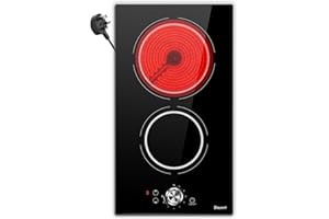 Disaenvir Electric Cooktop in Ceramic Dual Ring, 2 Burner Plug in Portable Electric Hob 2800W, 30cm Built-in & Countertop Stove Top with Knob Control & Touch Control, 9 Power Levels Setting 220-240V