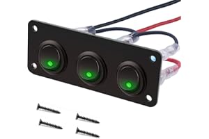 RUNCCI-YUN 12V pannello interruttore,Pulsante Interruttore Rotondo,12-24V 3 Gruppi Pannello interruttori a levetta LED,Pannello Interruttori a Bilanciere per Auto, Barca, Camion (Verde)