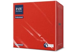 ‎PAW DECOR COLLECTION PAW - Soft Point Servietten (38 x 38 cm) | 50 Stück Gastroservietten | Weich und robust | Ideal für den täglichen Gebrauch, Kneipen und Cafés | Einfarbig Chilirot