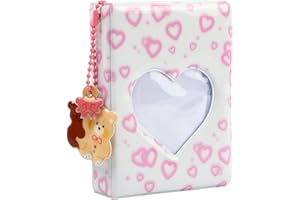 runrayay 3 Zoll weiße Mini-Album, rosa Herzen Leere Karten-Arbeitsmappe Kpop Foto-Kartensitze mit Hängematte 40 Taschen