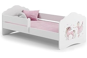KOBI Fala Kinderbett mit Rausfallschutz | 140 x 70 cm | Kinderbetten mit Matratze Komplett Set | Einzelbett Kinder Bett | Mädchen Junge | Modern Weiss Kids Bed Children