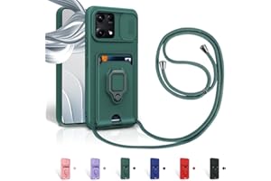 Aithne Case für Xiaomi Redmi Note 14S 4G Handykette Hüll,Slide kameraschutz,Silikon Handyhülle zum Umhängen Kette,360 Grad Ringhalter Stand Kartenfach-Grün