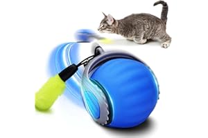 Natwo Interactive Cat Toy Ball,Automatic Interactive Cat Toys for Indoor Cats with Tails, 2 Speeds Rechargeable Cat Enrichment Toys Rolling Ball for Indoor Small Cats (Blue)