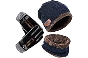 YULOONG, gorro, bufanda, guantes, conjunto de invierno, gorro de punto, calentadores de cuello, guantes de conducción con pantalla táctil, Unisex