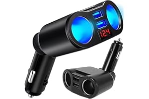 Retoo Zigarettenanzünder Verteiler mit 2 Mehrfach Steckdose,Voltmeter und 2 USB, 12V/24V, 3.1A Quick Charge, Auto Ladegerät, Anschlüsse für Handy Tablet GPS Dash Cam, Kfz Adapter Splitter