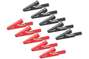 RUNCCI-YUN 10 Pz Morsetti a coccodrillo isolati, morsetti elettrici a coccodrillo per sonde di prova da 2 mm e spine a banana(rosso nero