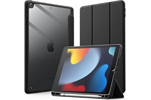 JETech Coque pour iPad 10,2 Pouces (9ème/8ème/7ème Génération, 2021/2020/2019) avec Porte-Pencil, étui Arrière Transparent Fin Support Antichoc Tablette (Noir)
