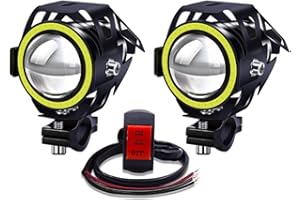 YnGia Motorcycle Front Spotlights Led Foglights 12V 24V, 2PCS Daytime Running Lights with 3 Wires Switch ON/ON/OFF, U7 Waterproof Motorbike Motorcycle Auxiliary Lights with White Halo