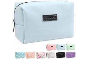 Small Makeup Bag MAANGE Travel Cosmetic Bag Makeup Pouch PU Leather Portable Versatile Zipper Make up Bag for Women (Blue)
