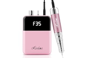 Kredioo Nail Drill, Electric Nail File for Acrylic and Gel Nails, 35,000RPM Portable Rechargeable Nail Drill Machine, Manicure Pedicure E File Kit with Travel Bag, Pause Button (Pink)